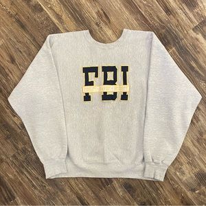 Vintage 1990s FBI Spellout Reverse Weave Crewneck
Men’s Size XL